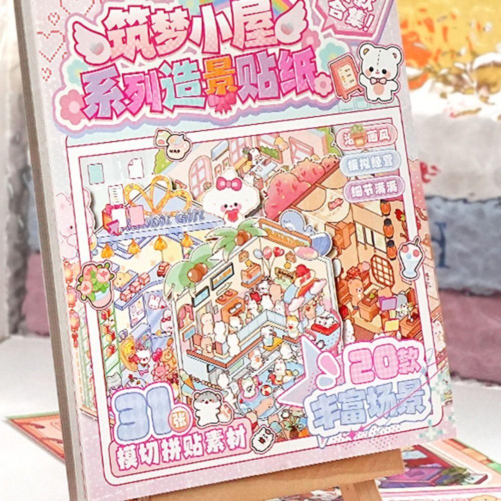 DIY 3D Stickers Scene Set Cartoon Cottage Scene Decorative Decals Journal