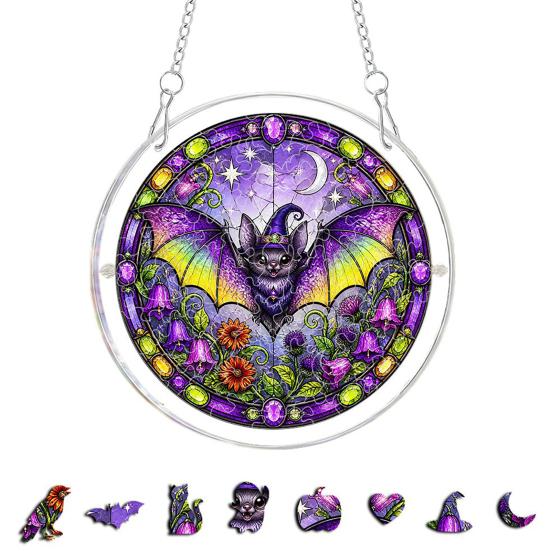DYS Halloween Acrylic Puzzle Suncatcher, 7.87 Inch Sun Catcher Window Hanging Ornament, Ideal for Gifting and Home Decor