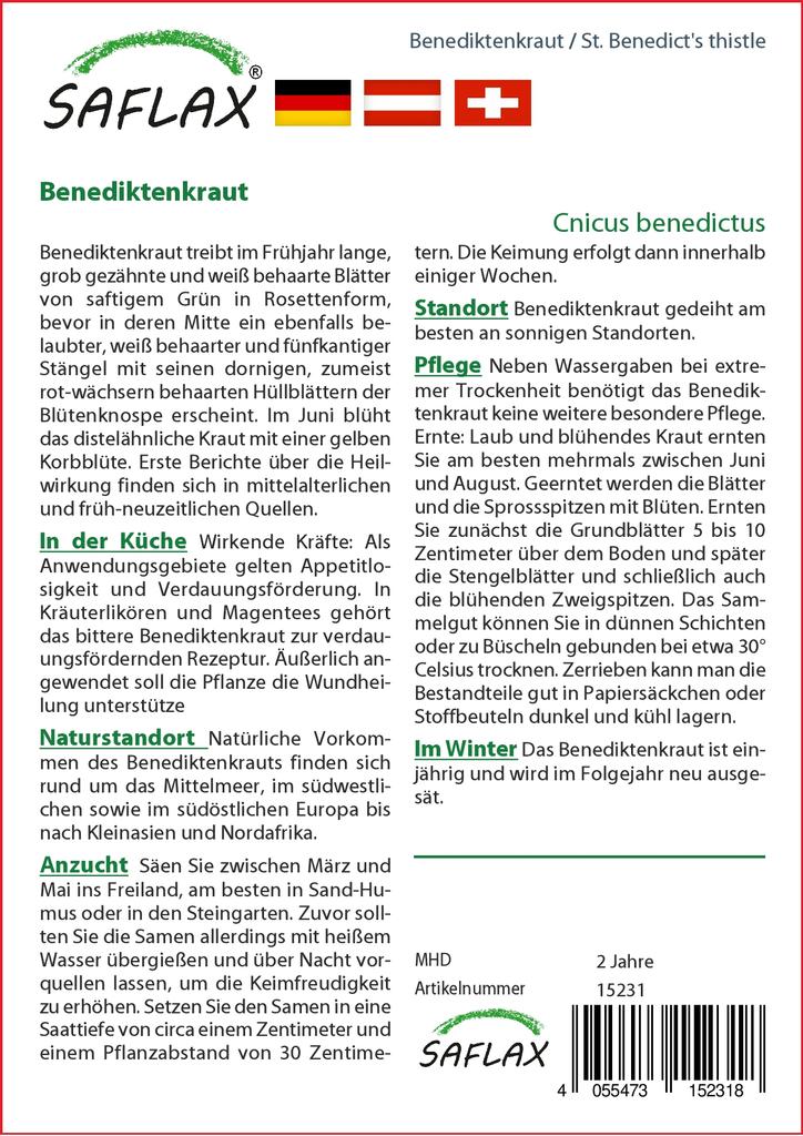 SAFLAX Garden In the Bag - St. Benedict's Thistle - 50 Seeds - With Substrate In a Fitting Stand Up Bag - Cnicus Benedictus