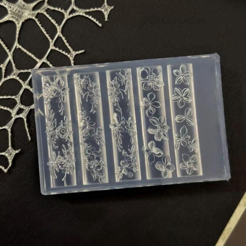 3D Fruit Silicone Nail Mold Sweet Flower Petals Diy Design Manicure Template Carving Nail Art Stencil Soft Stamping Mold Tools