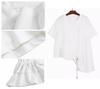 Morino Asymmetrical Short Draped Loose Women's T-Shirt, Sleeve, Hem, Slimming, Fit, Unique, Fashionable, Spring/Summer (L, White)
