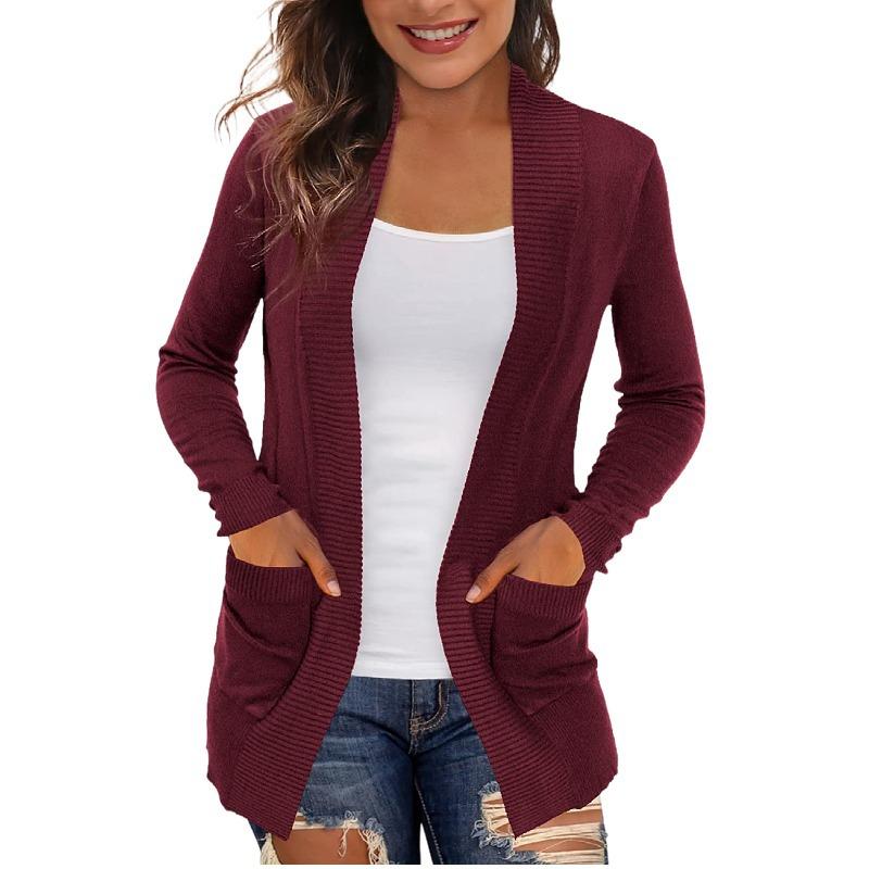 European and American e-commerce solid-color cardigan, casual simple long-sleeve knit jacket for women