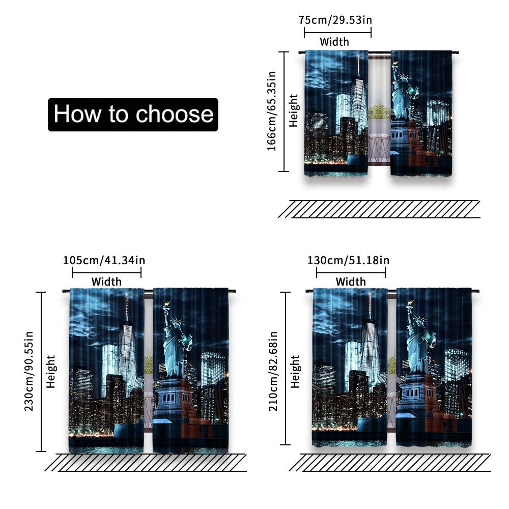 Set Of 2 Statue Liberty Curtain New York City Skyscraper Urban Night Scene Skyline Cityscape Landmark Home Decor Nyc Party Polyester