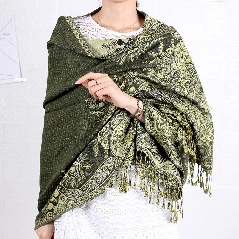 Jacquard tassel shawl spring and autumn thickened large cotton and linen women's shawl scarf dual-purpose
