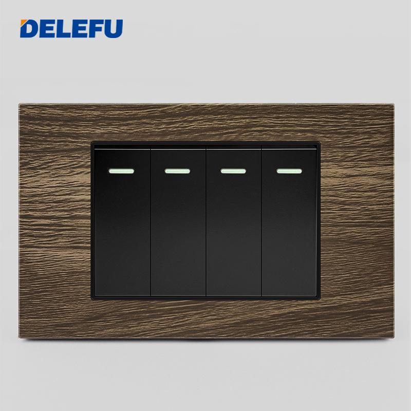 DELEFU Brasilianischer 118er Vintage Aluminium-Holzmaserung Schaltersteckdose mit USB Typ-C Anschluss Netzstecker ist Langlebig.