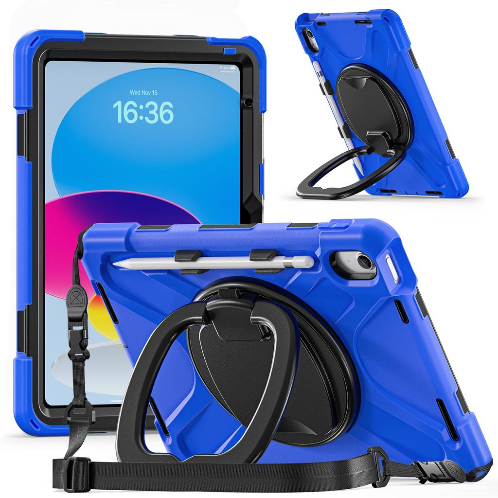 For iPad (2025) / 10.9 (2022) Case with Shoulder Strap TPU + PC + Silicone Kickstand Tablet Cover