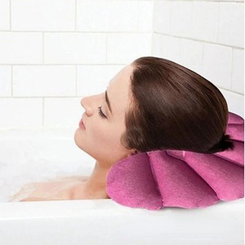 1PCS Inflatable Bath Pillow With Suction Cups Gentle Spa Neck Support Pillow Bathtub Fan-shaped Cushion Bathing Accessories
