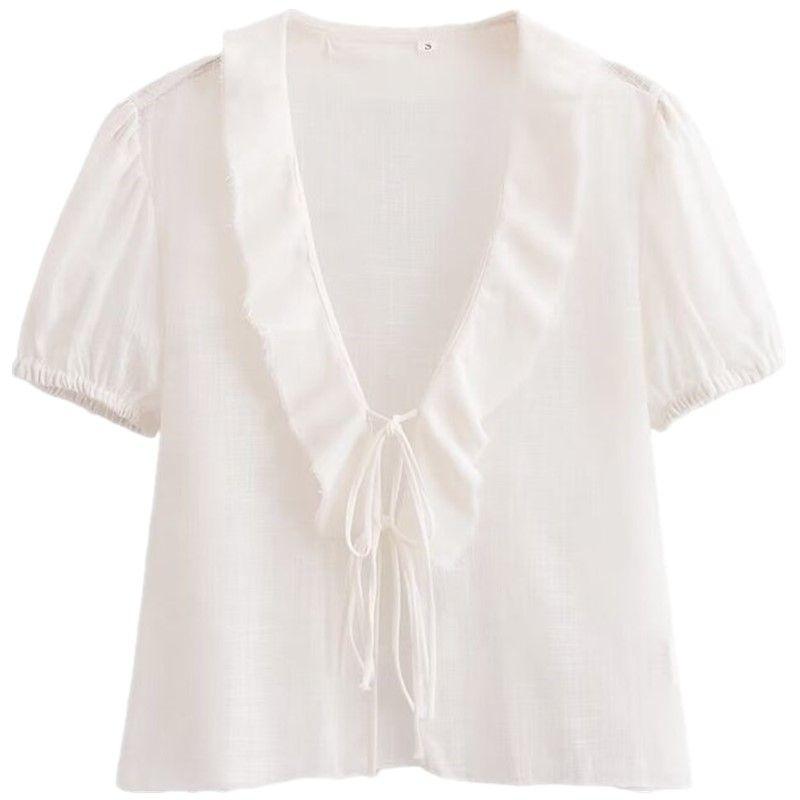 

Fashion Style 2024 Summer New Arrival Women s Clothing Stylish Linen Blended Romantic Style Shirt 3269048 White L