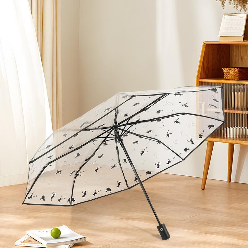 Dual-Use Automatic Transparent POE Umbrella - Xiaohongshu Style with Cats and Dogs Design