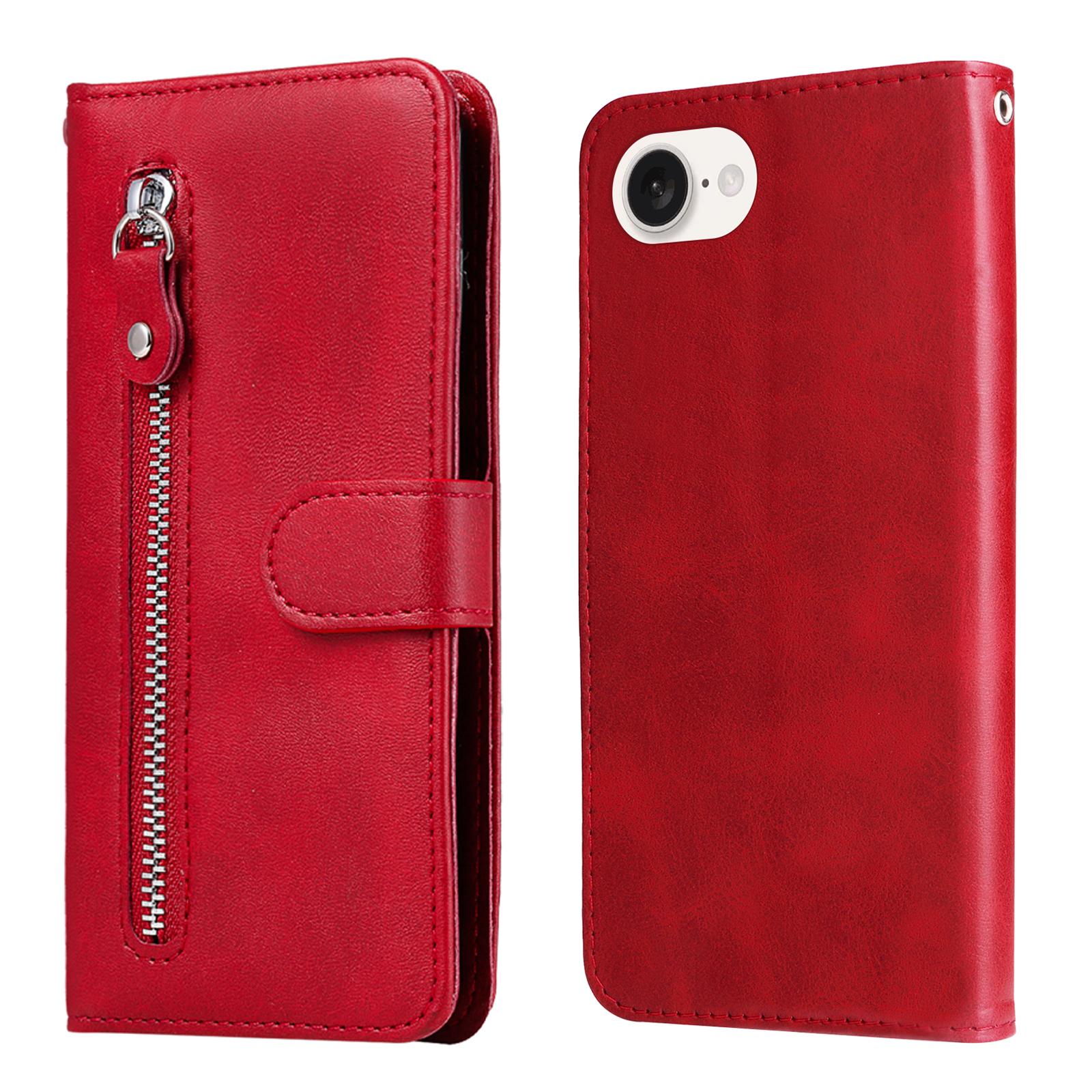

For iPhone 16e Wallet Case Zipper Pocket Leather Phone Cover Wholesale Red