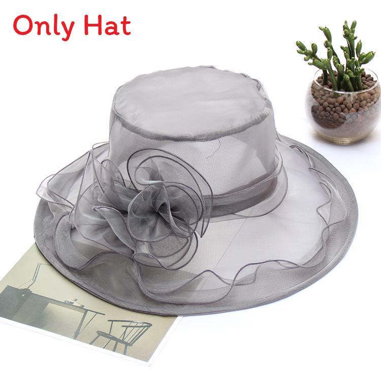 Summer Sun Hat For Women With Large Brim And Flower Decor Made From Eukran Organza