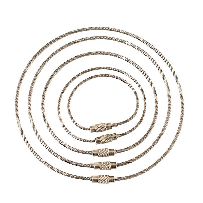 304 Stainless Steel Wire Rope Key Ring with Locking Clasp