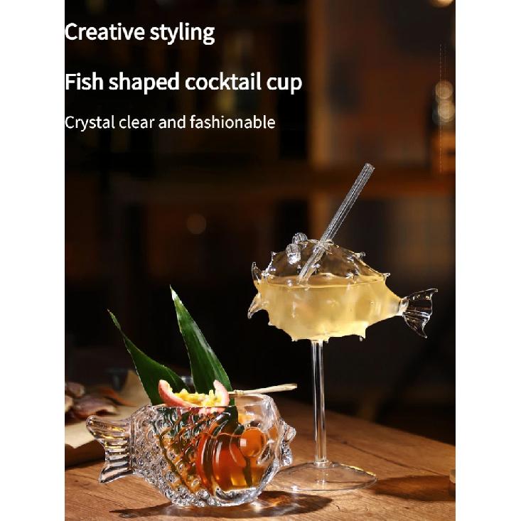 Creative 3D Transparent Fish Shape Bar Cocktail Glass Party Thick Heavy Lovely Smoothies Bowl Cup Cold Drink Tiki Glasses Mug