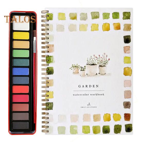 

Акварельний блокнот для початківців 12 кольорів Набір акварельних фарб з пензлем Птахи Квіти Тварини Акварельний альбом Художні вироби H