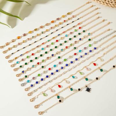 Modische Schlichte Farbige Strass-Tropfenförmige Anhänger Fußkettchen für Damenschmuck, Sommer Personalisiertes Fußkettchen