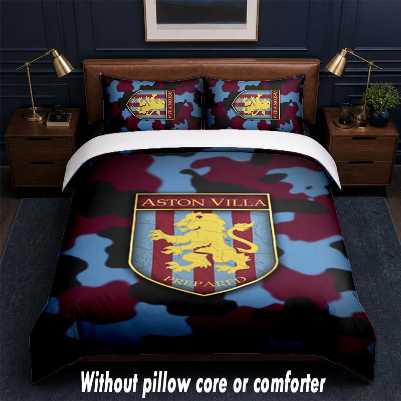 Aston Villa Football Design Bed Bedding Set 1 Duvet Cover + 2 Pillowcases Soft Breathable Household Bed Linens