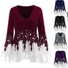Elegant Women Ladies Long Sleeve V Neck Patchwork Tunic Tops For Casual Comfort