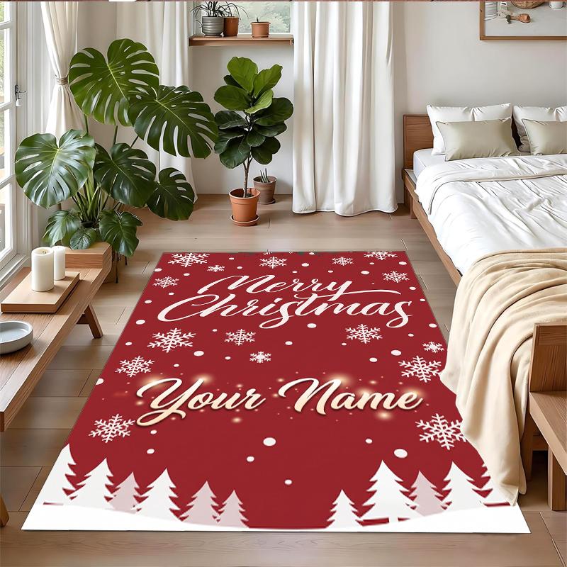 Christmas Custom Name Printed Square Area Rug Soft Non Slip Floor Carpet For Bedroom Holiday Gift