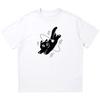 Women White Crew Neck Short Sleeve T Shirt Cute Cartoon Black Cat Print Soft Fabric Casual Top Women's Oversized Summer T-shirt