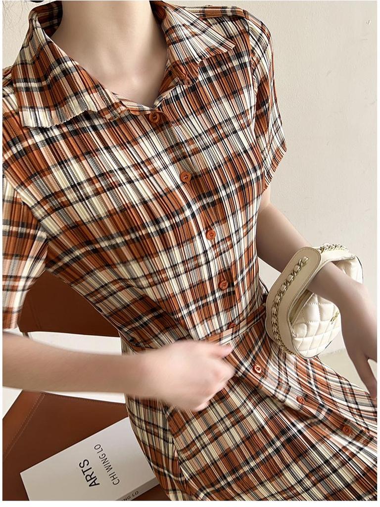 Miyake High-End 2026 Summer Plaid Pleated Dress - Trendy Retro Casual Fashion