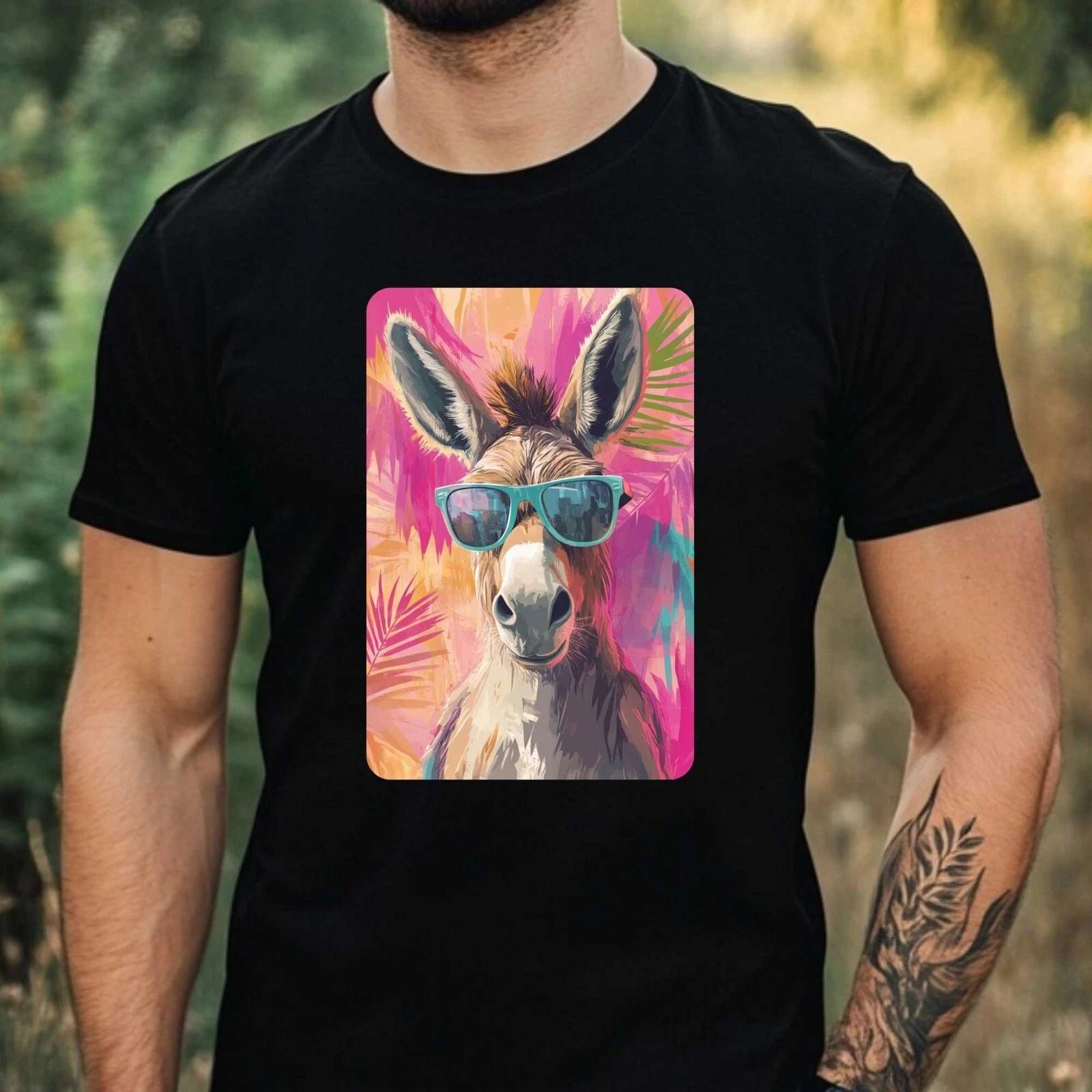 T-Shirt Herren Esel mit Sonnenbrille Motiv Baumwolle Größe XS bis 5XL M