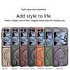 Samsung Galaxy Z Flip 6 5 4 3 Magnetic Flip Phone Case High-end Leather ZFlip 6 Ring Bracket Shockproof Wireless Charge Funda