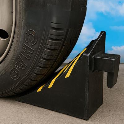 Black Wheel Chocks Durable Rubber Triangular Slope Design Vehicle Wheel Stoppers Heavy Duty Secure Positioning AntiSlip Device