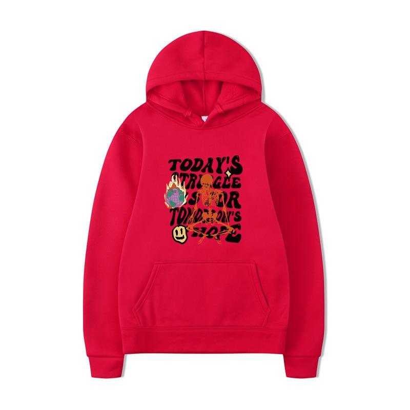 Textual Skeleton Hoodies Print Fashion Sweatshirt Hip Hop Casual Unisex Autumn Winter Fleece Streetwear Tops