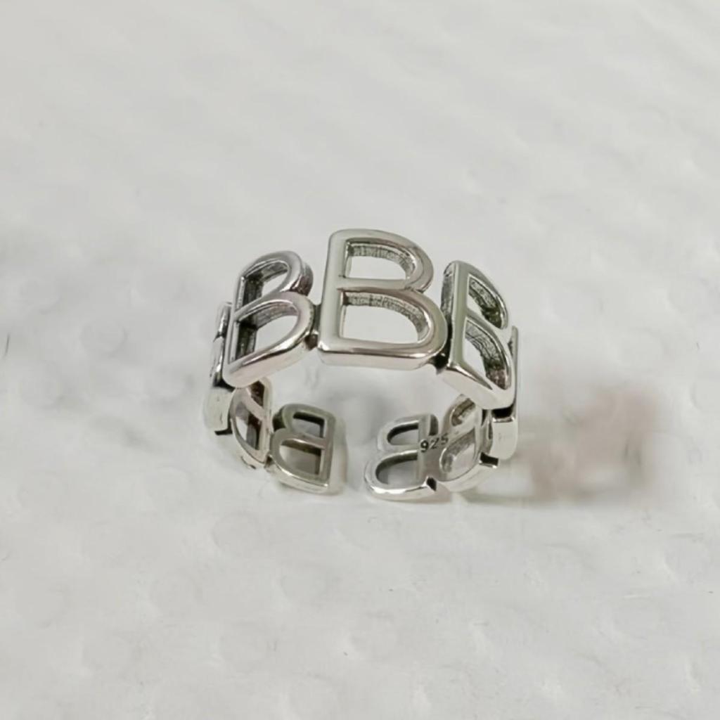 Retro INS Style B Letter Hollow Ring for Women - European American Design