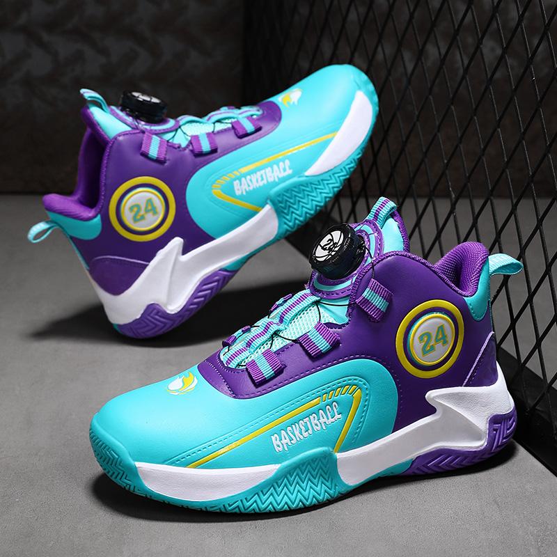 Herbst/Winter Kinderleder Drehverschluss Basketballschuhe für Jugendliche und Kinder Sport Professionelle Basketballschuhe