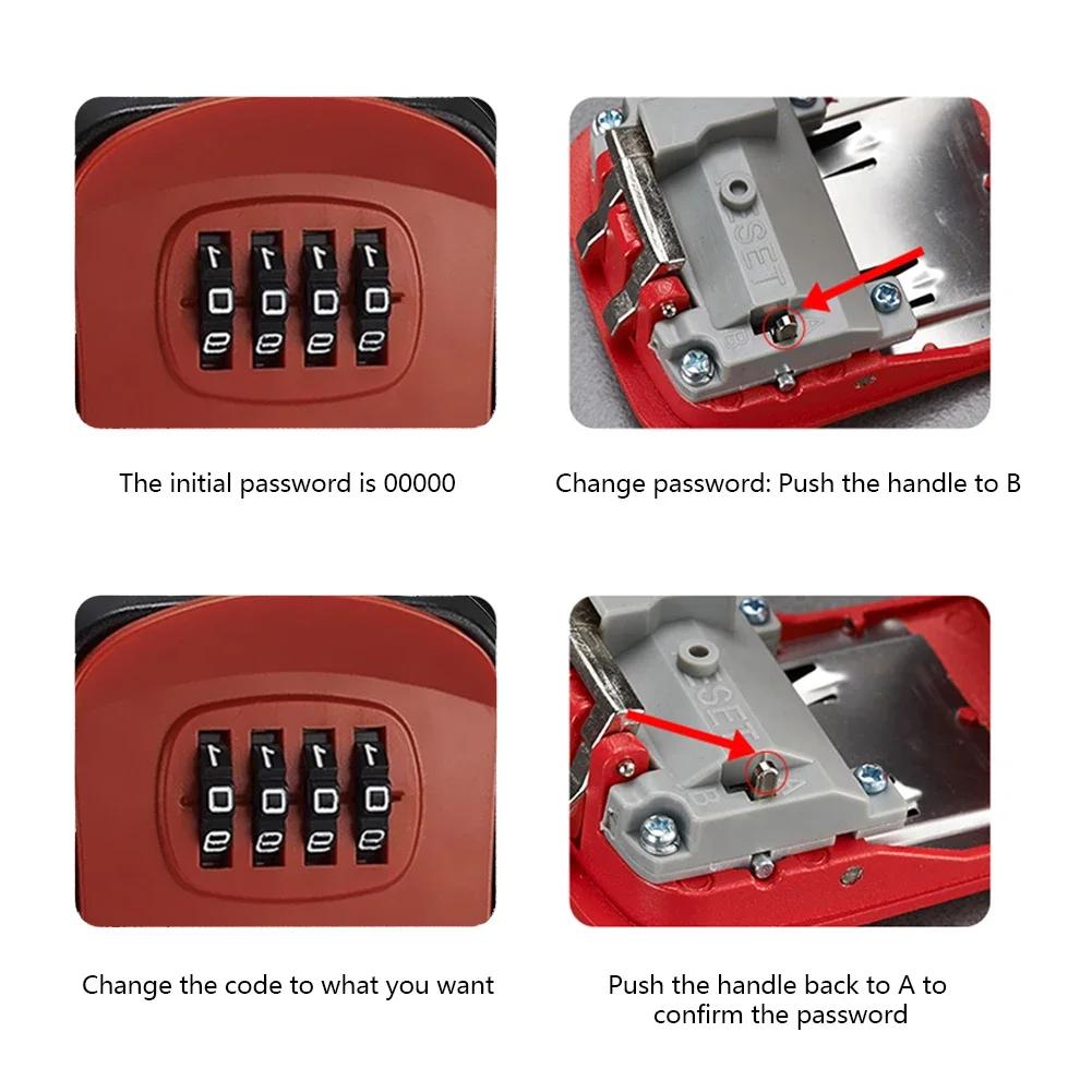 Wall Mount Key Lock Box 4 Digit Password Code Security Lock No Key for Home Office Key Safe Secret Storage Box Organizer