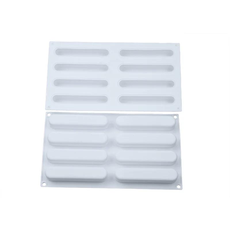 8 Cavity Strip Silicone Cake Mold For Sausage Chocolate Mousse Ice Cream Pastry Dessert Bread Bakeware Pan Decorating Tools
