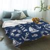 Nautical Blue Anchor Rudder Boat Fish Lighthouse Flannel Blanket Travel Picnic Blanket Portable Soft Bedspread Blankets for Beds