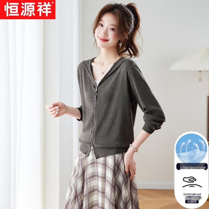 Hengyuanxiang Women s Linen Blend Hooded Full-Zip Cardigan M
