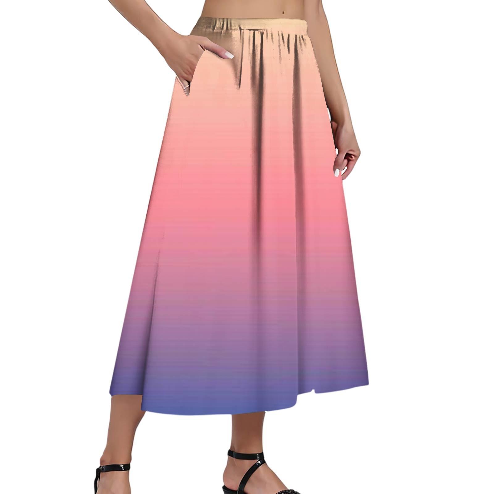 

Жіноча Повсякденна Модна Спідниця з Градієнтним Смугастим Принтом Еластична Вільна З Кишенями Плісована Спідниця-півсонце (З бічною кишенею) S рожевий