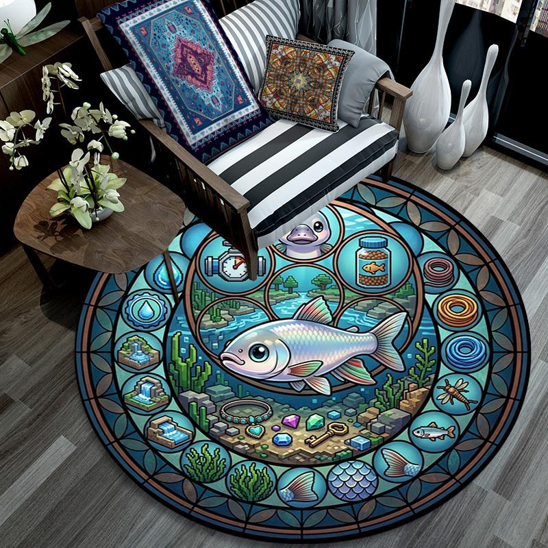 Underwater Adventure Round Area Rug Under Office Chairs Bedroom Living Room Home Decor 80cm x 80cm