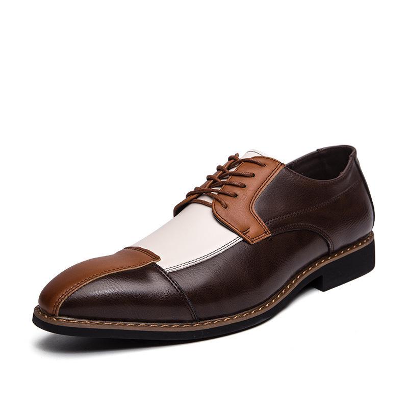 Men's Plus Size Color Block Leather Shoes: British Style, Low-Top, Casual and Formal for Spring and Autumn.