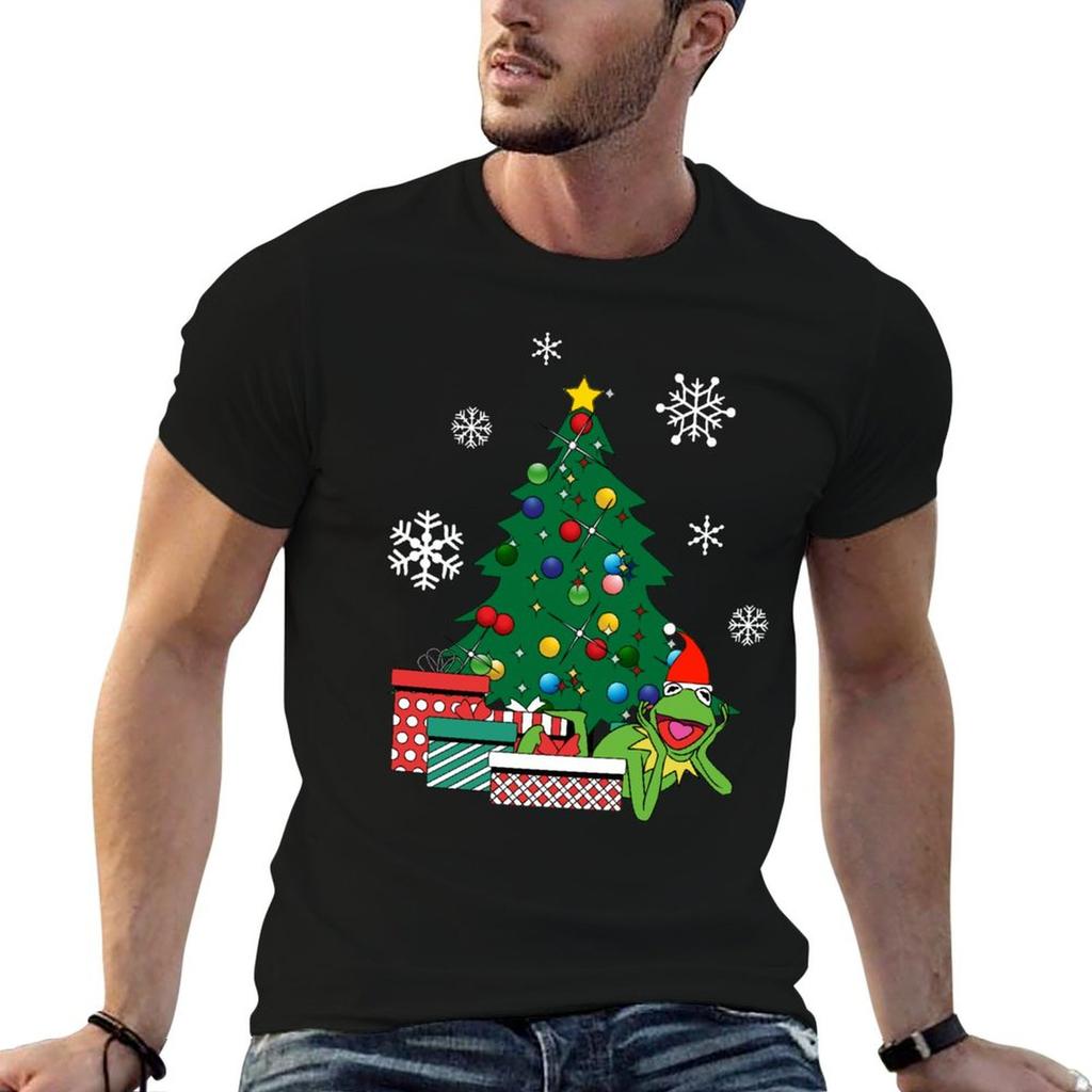 Kermit Around The Christmas Tree Muppets T-Shirt Cotton T Shirt Man G Man T Shirts for Men T-Shirt