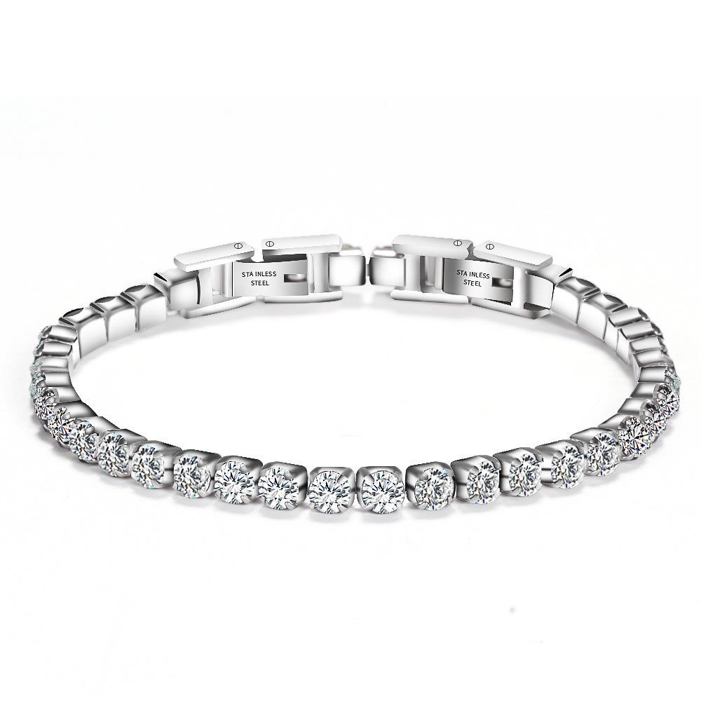 Adjustable Titanium Double Buckle Zircon Bracelet – Stainless Steel Simple Tennis Chain Fashion Accessory
