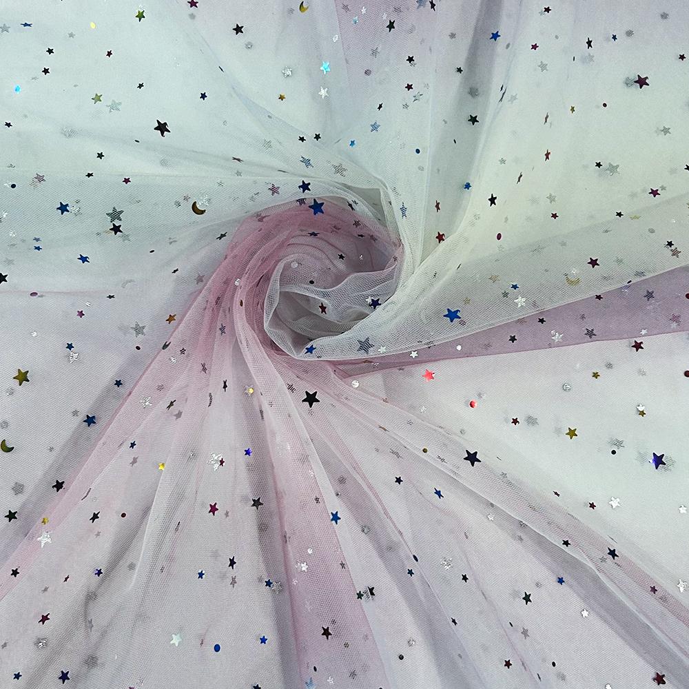 150x90cm Rainbow Organza Tissu Tulle Fabric Glittering for Sewing Children's Dress Star Mesh Fabric DIY Background Decoration