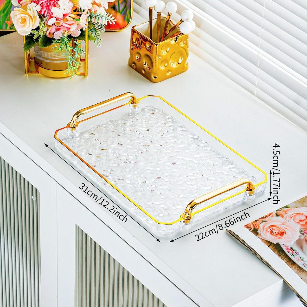 Luxurious Rectangular Shockproof Tea Cup Coaster with Gold Edge - Multi-functional Storage Tray for Living Room