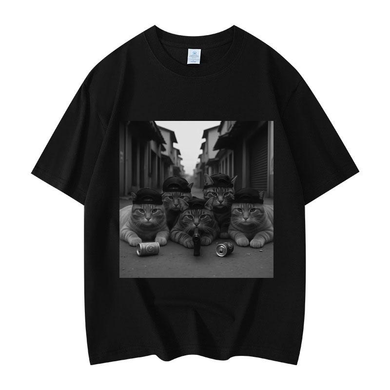 Funny Cat Gang Meme Graphic T Shirts Men's Women's Fashion Vintage Short Sleeve T-shirt High Quality Cotton Oversized T-shirts