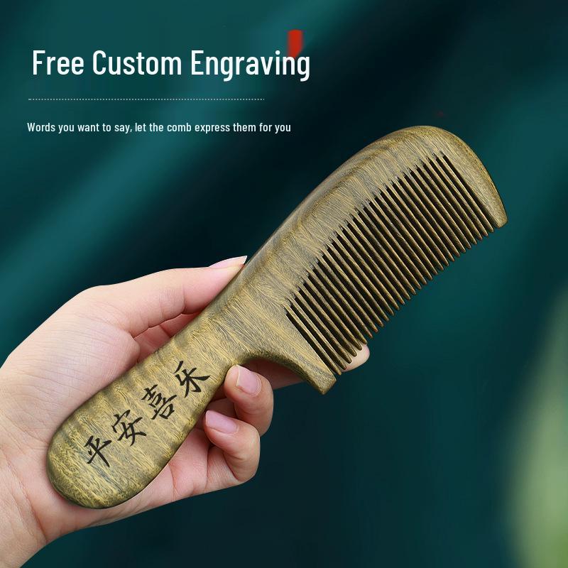 Natural Green Sandalwood Comb for Ladies - Long Hair & Meridian Massage
