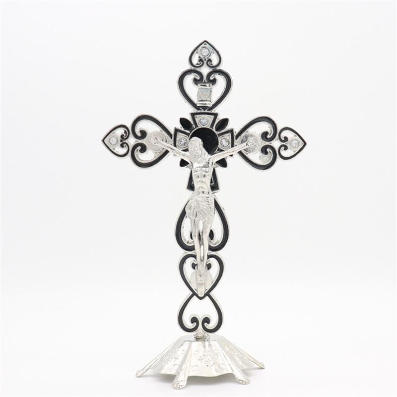 Crucifix Sculpture Cross Statue Catholic Figurine Standing Crucifix for Home Altar Living Room Table Bedroom