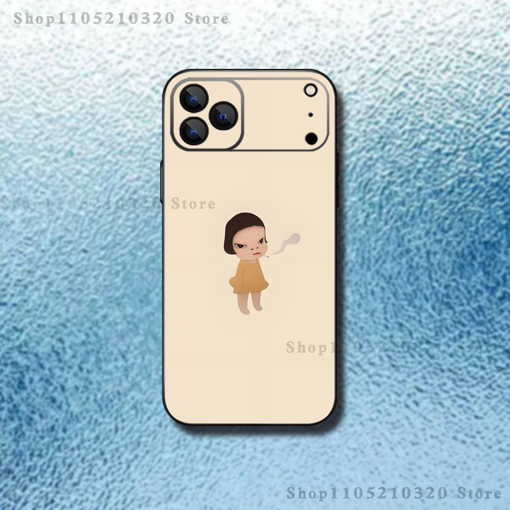 Süße Y-Yoshitomo N-Nara Handyhülle Für iPhone 17,16,15,14,13,12,Pro,Max,Plus,E,SE4,Air,Mini Schwarze Weiche Hülle