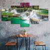 Grüner See Wasserfall Wald Leinwand 5-teilig Fünf-Panel Wandbild Moderne Kunst Poster Bild Heimdekoration Geschenk für Ihn Für Sie