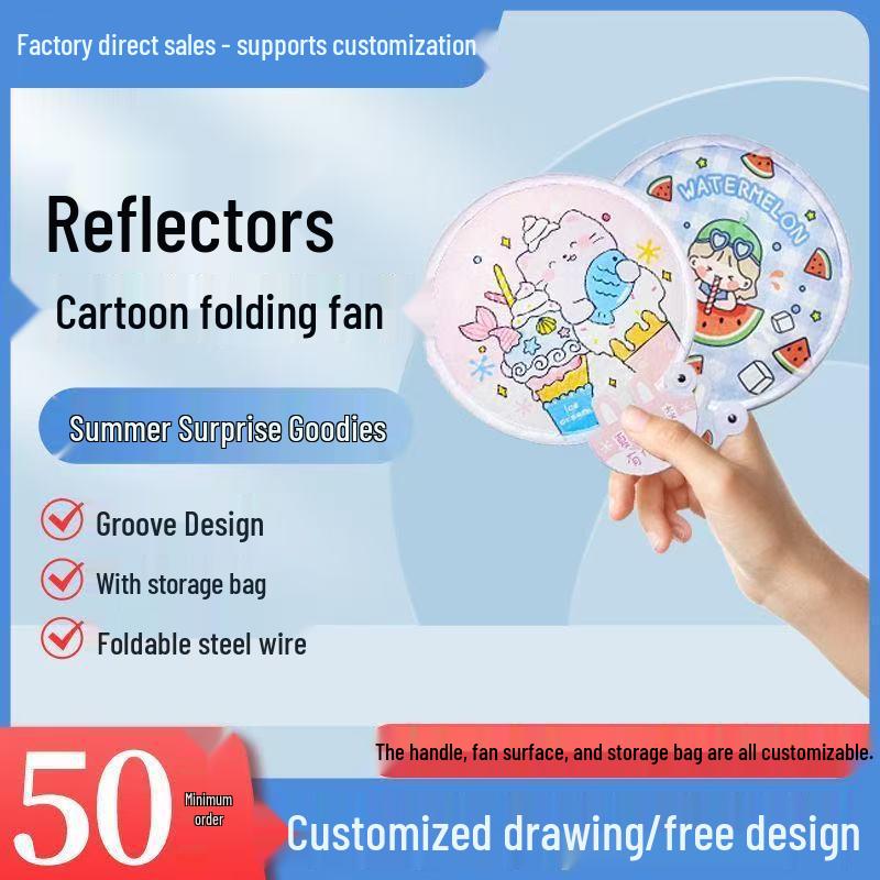 Custom Logo Cartoon Folding Fan Frisbee for Summer Election & Student Support Custom Folding Fan (Standard)