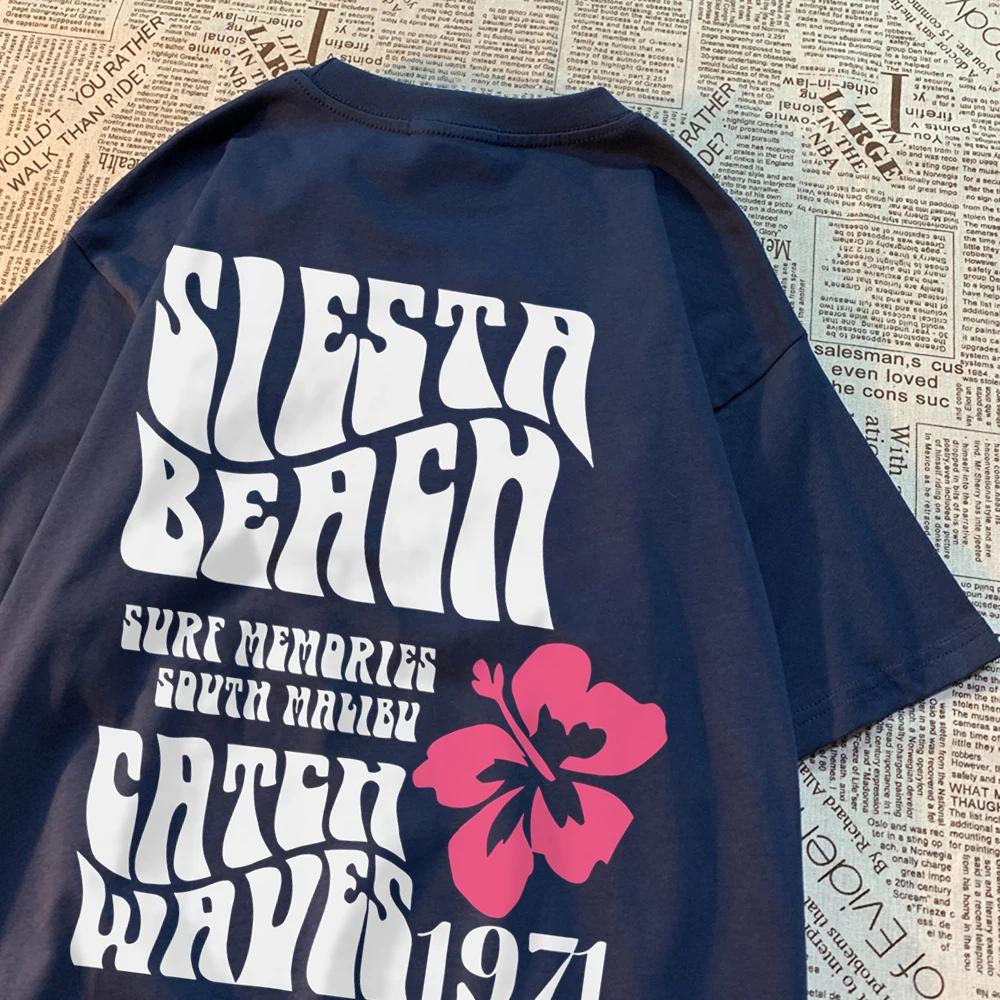 Siesta Beach Catch Waves 1971 Pánské Dámské Tričko Značková Kvalita Krátký Rukáv Oversize Hip Hopové Tričko Kulatý Výstřih Bavlna Volné Topy