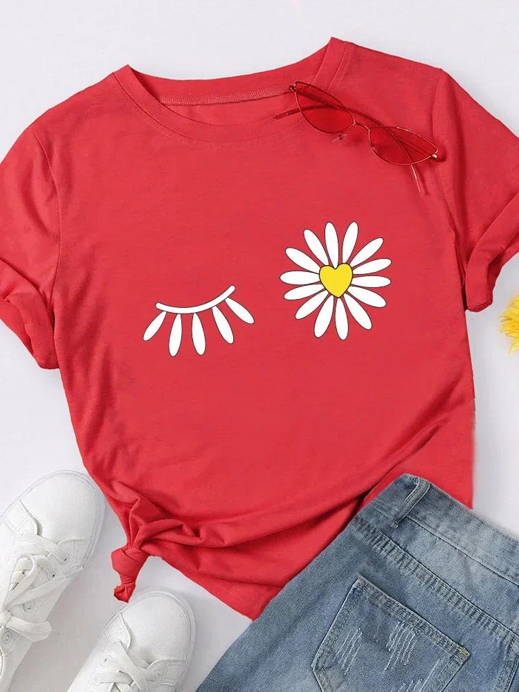 Daisy Flower Print Women T Shirt Short Sleeve O Neck Loose Women Tshirt Ladies Tee Shirt Tops Camisetas Mujer