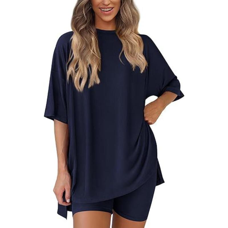 Women's Casual Sports Two-piece Set, Loose And Fashionable Printed Top, Short Sleeved Shorts Set